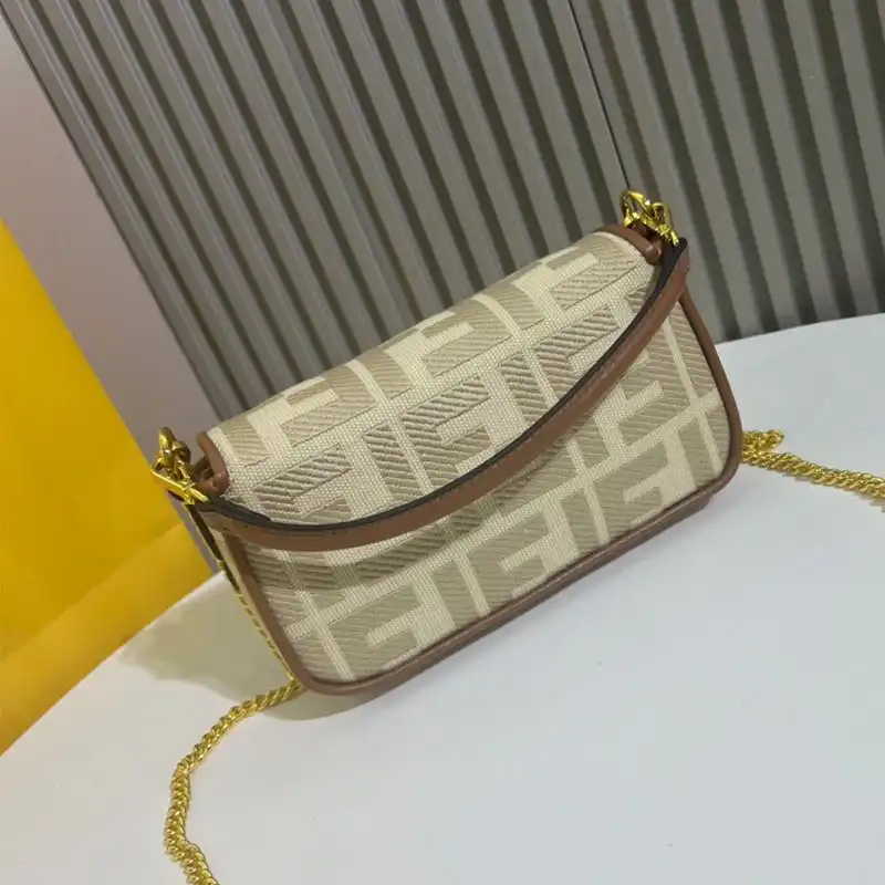 Cheap Fendi Mini Baguette Bag In FF Motif Canvas Beige 0129