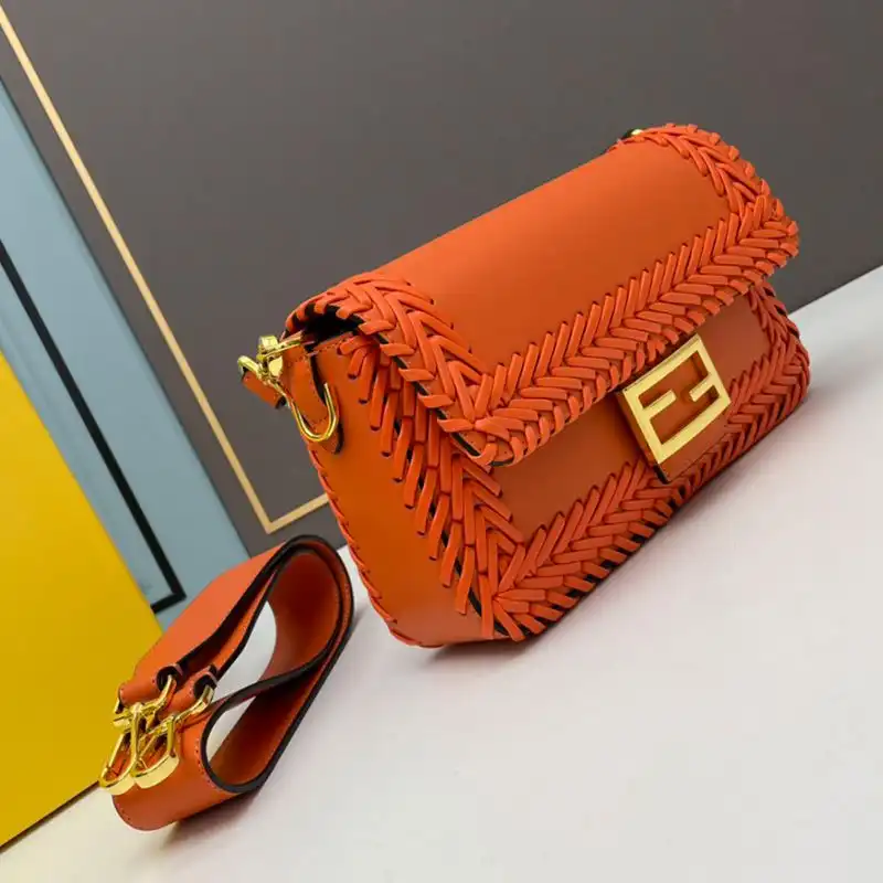 Cheap Fendi Medium Baguette Bag In Stitching Leather Orange 0123