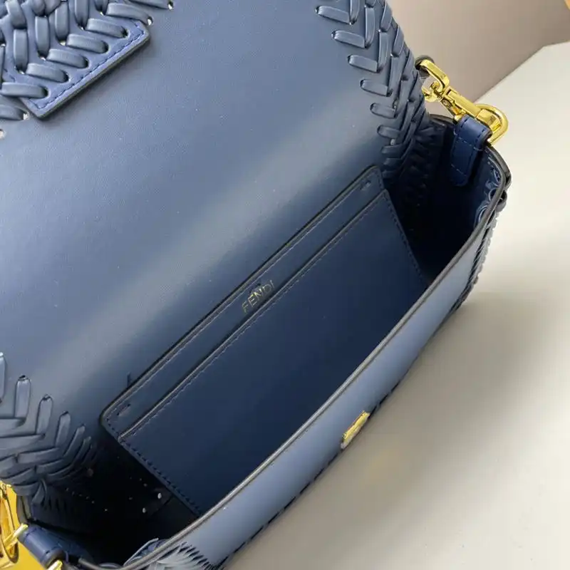 Affordable Fendi Medium Baguette Bag In Stitching Leather Blue 0128