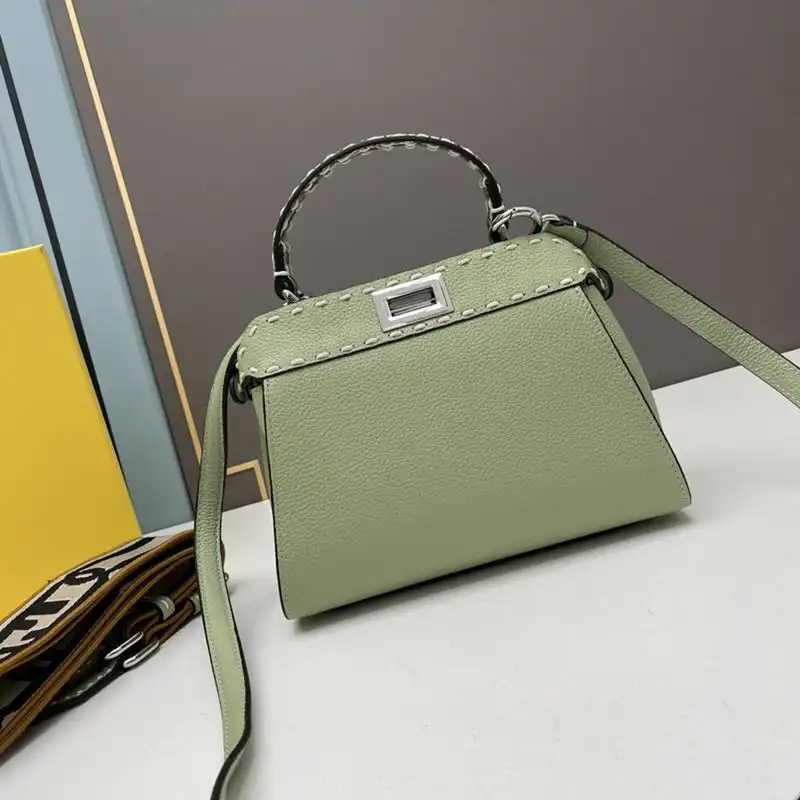 Cheap Fendi Mini Peekaboo Iconic Bag In Stitching Calf Leather Green 0128