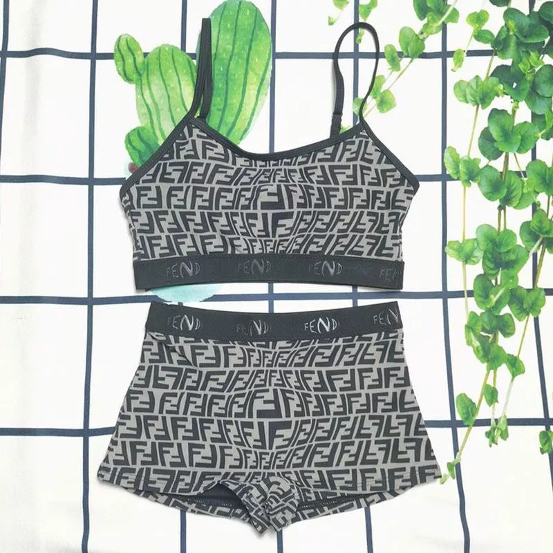 Affordable Fendi Underwear Set Women FF Fish-Eye Motif Lycra Black 0120