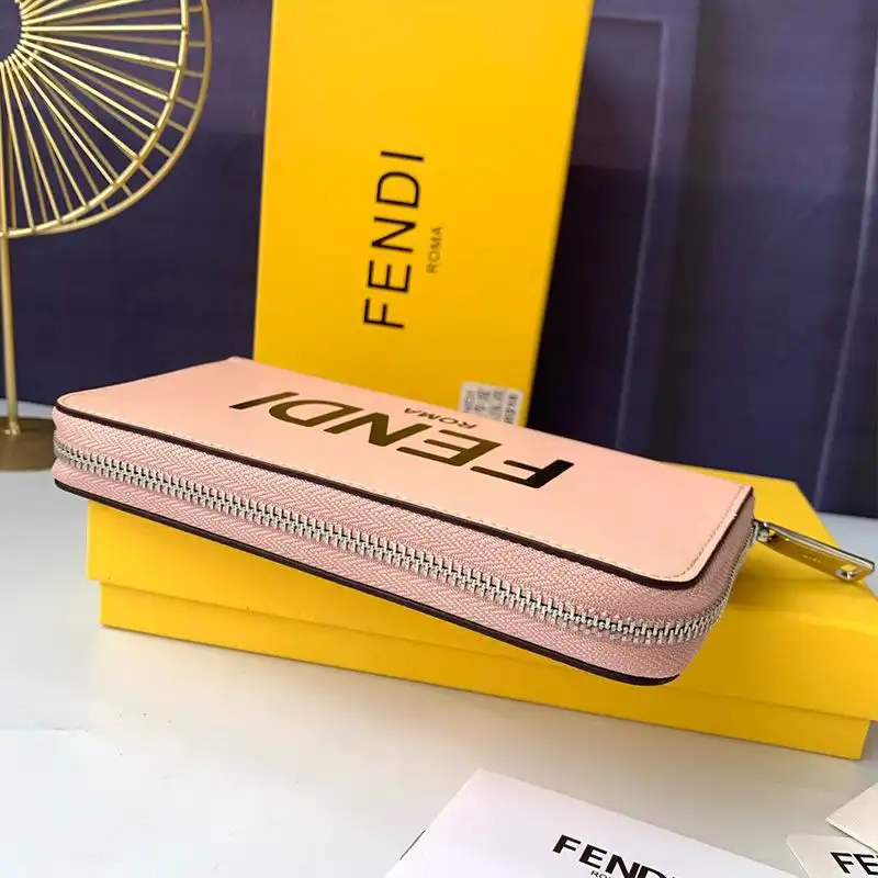 Affordable Fendi Zip Around Wallet In ROMA Logo Calf Leather Pink 0127