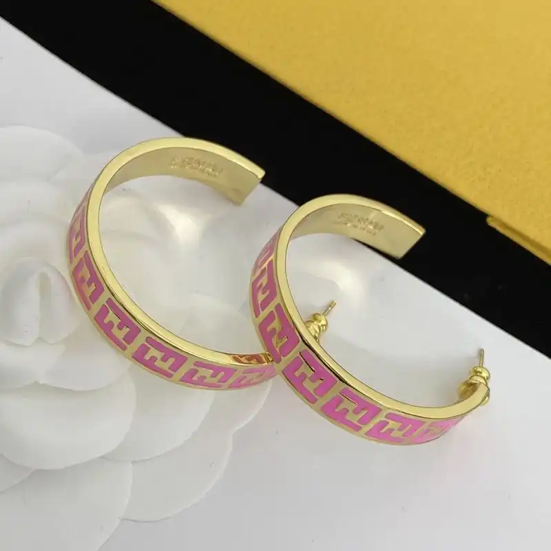 Affordable Fendi Small Forever Hoop Earrings In Metal with Enamel Gold Rose 0126