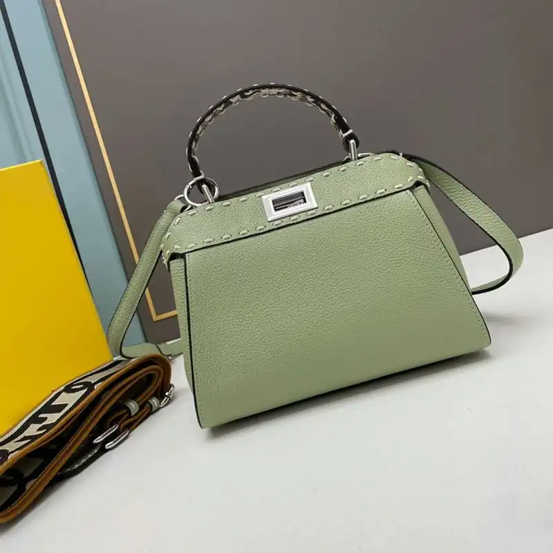 Cheap Fendi Mini Peekaboo Iconic Bag In Stitching Calf Leather Green 0128