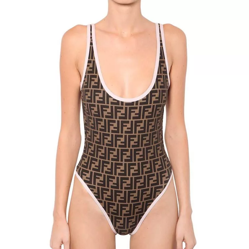 Fendi Swimsuit Women FF Motif Lycra Brown White 0120