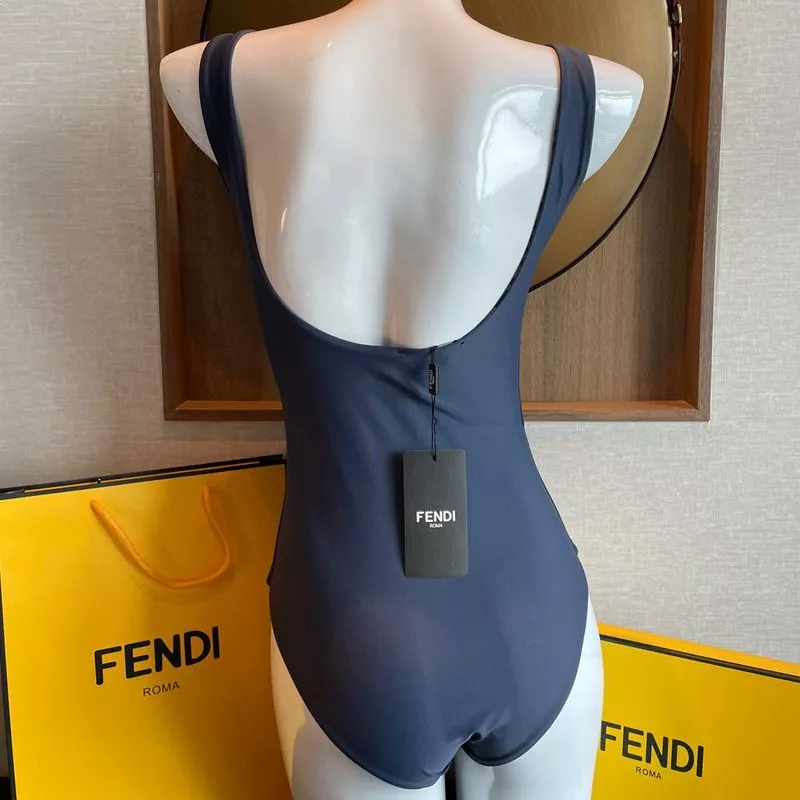 Cheap Fendi Reversible Swimsuit Women FF Motif Lycra Navy Blue Brown 0120