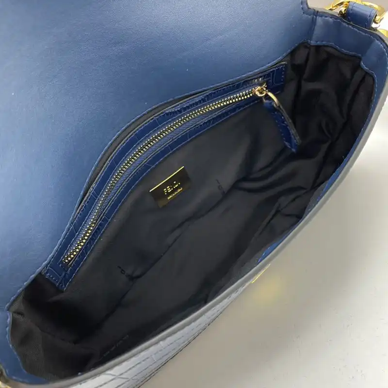 Affordable Fendi Medium Baguette Bag In Crocodile Leather Blue 0123