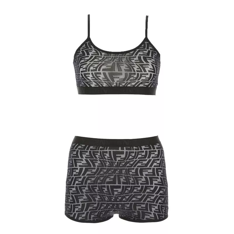 Fendi Underwear Set Women FF Fish-Eye Motif Lycra Black 0120