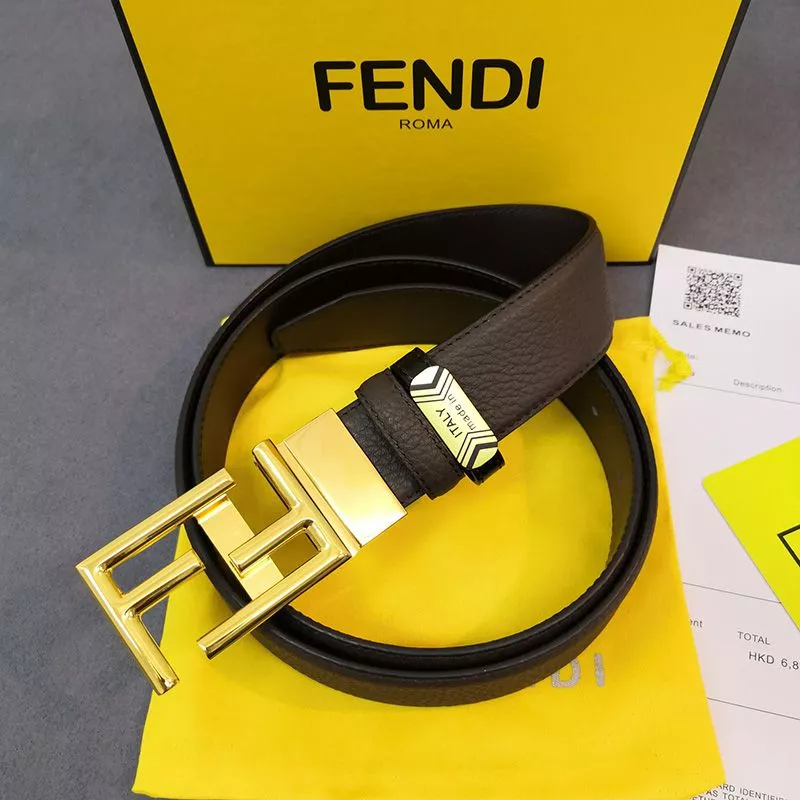 Fendi FF Buckle Reversible Belt In Calf Leather Coffee 0117