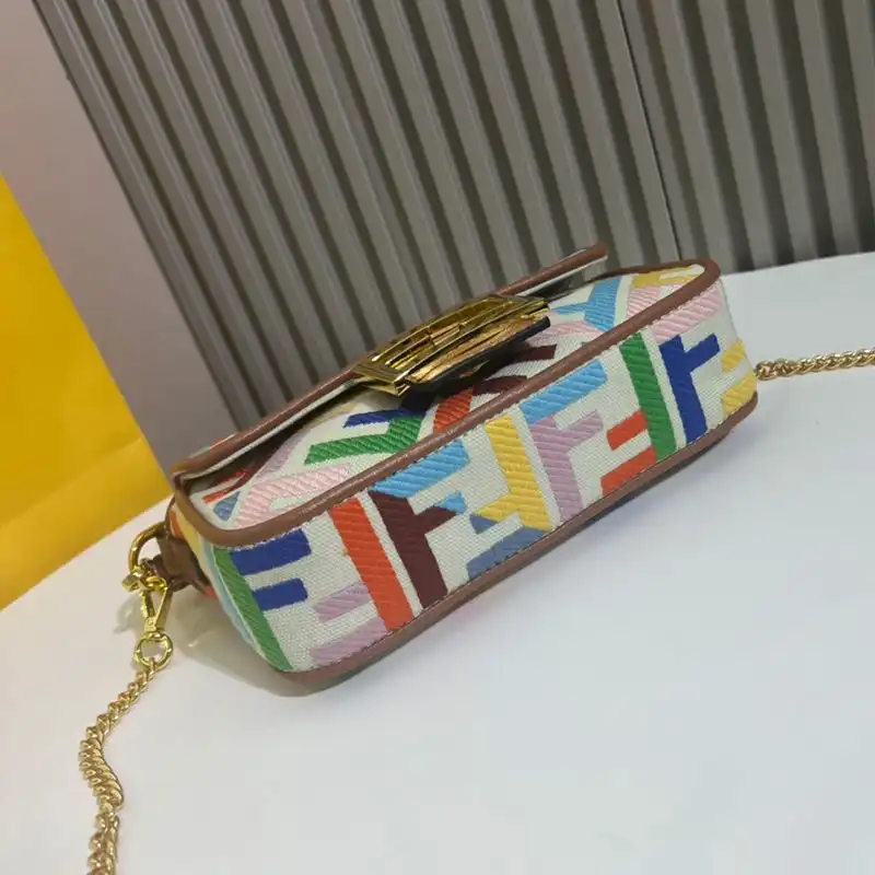 Cheap Fendi Mini Baguette Bag In FF Motif Canvas Multi Beige 0124