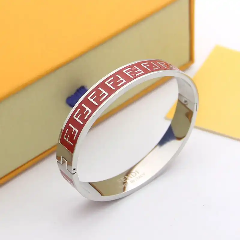 Affordable Fendi FF Ragid Bracelet In Enameled Metal Red Palladium 0126