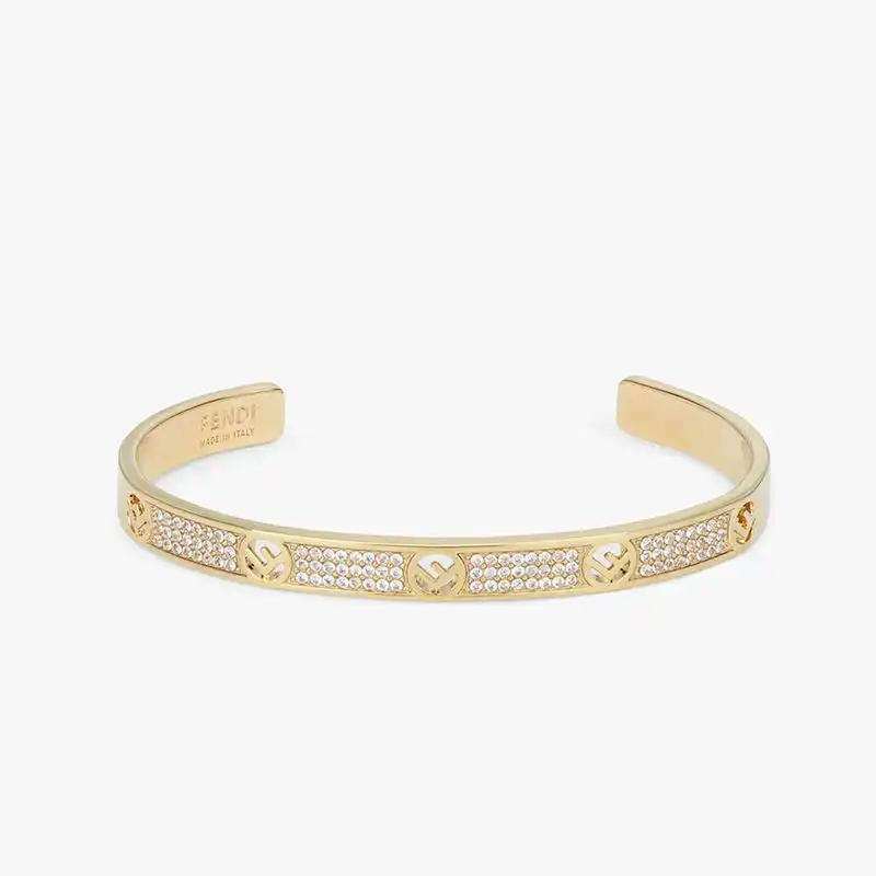 Cheap F Is Fendi Bangle Bracelet In Metal with Crystals Gold 0126