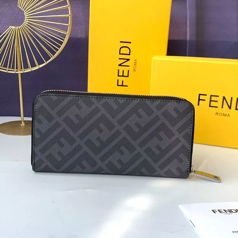 Cheap Fendi Zip Around Wallet In FF Motif Fabric Black Red 0118