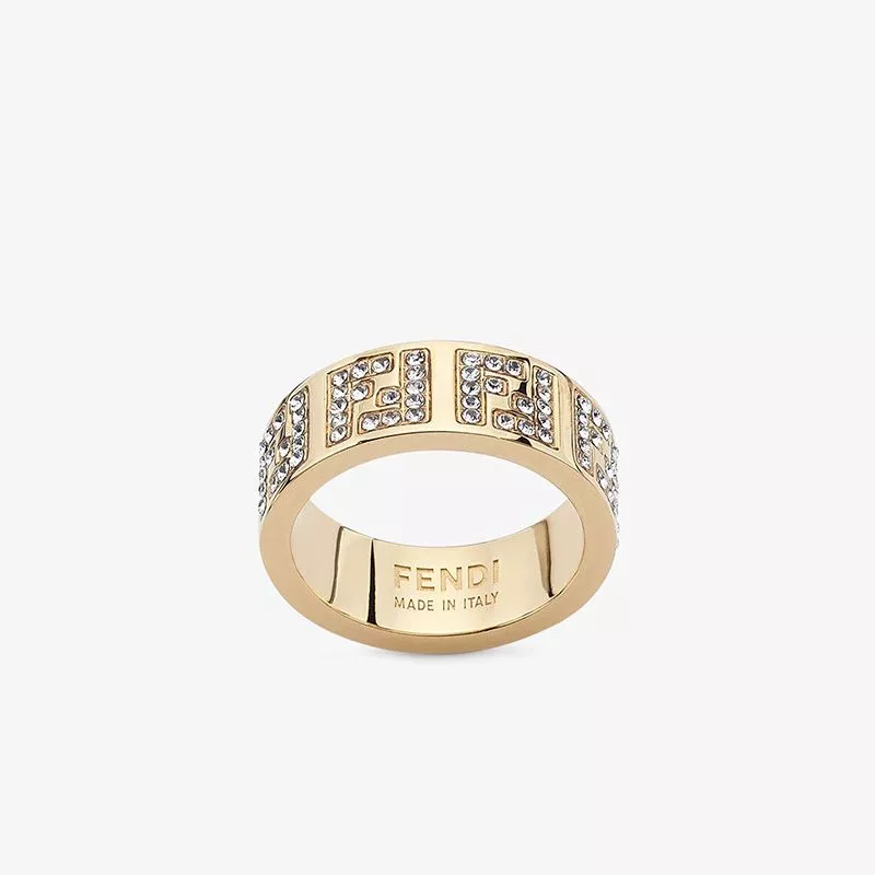 Fendi FF Ring In Crystals Metal Gold 0116