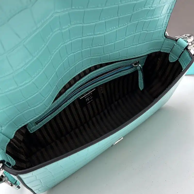 Cheap Fendi Medium Baguette Re-Edition Bag In Crocodile Leather Sky Blue 0129