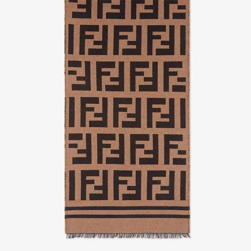 Affordable Fendi FF Scarf In Wool and Silk Brown 0131