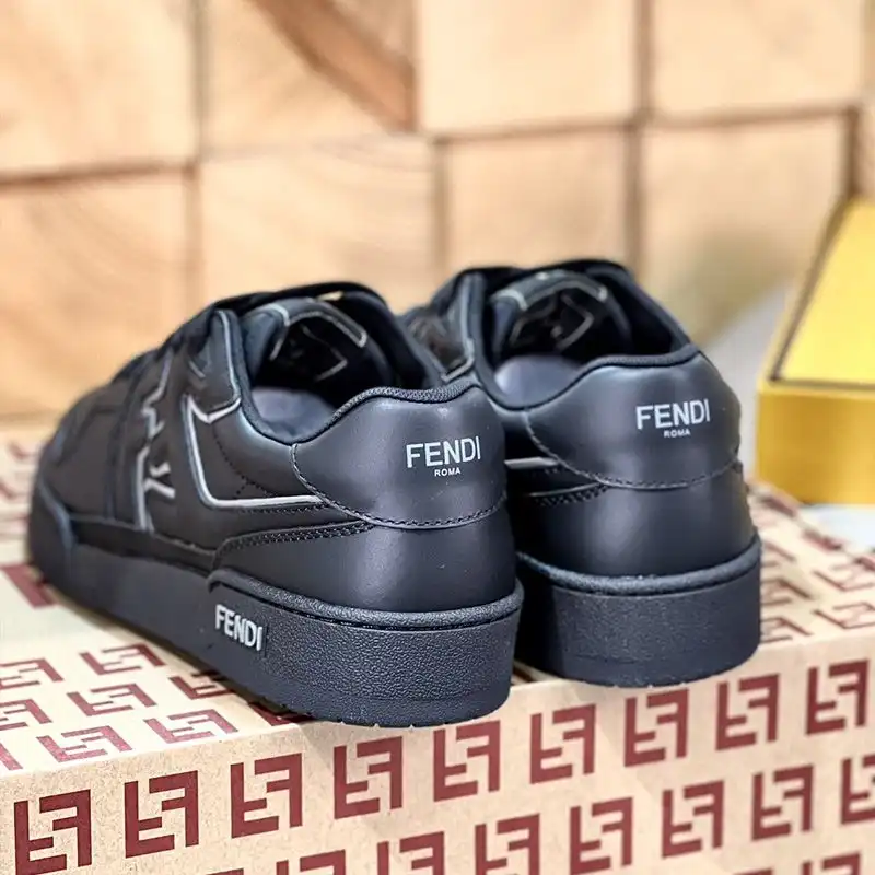 Affordable Fendi Match Compact Sneakers Unisex Leather Black 0125