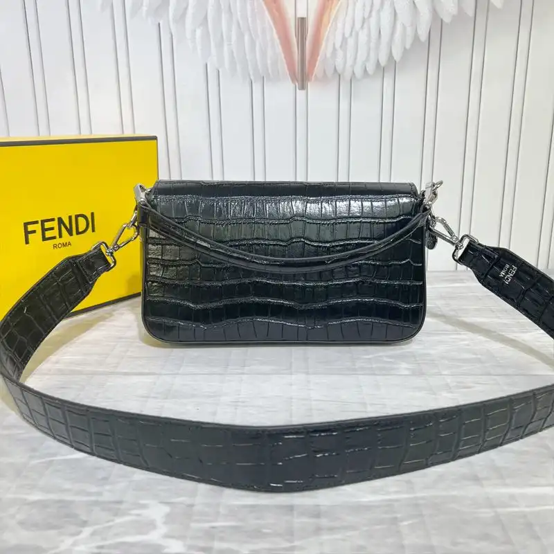 Cheap Fendi Medium Baguette Bag In Tiffany Crocodile Leather Black 0129