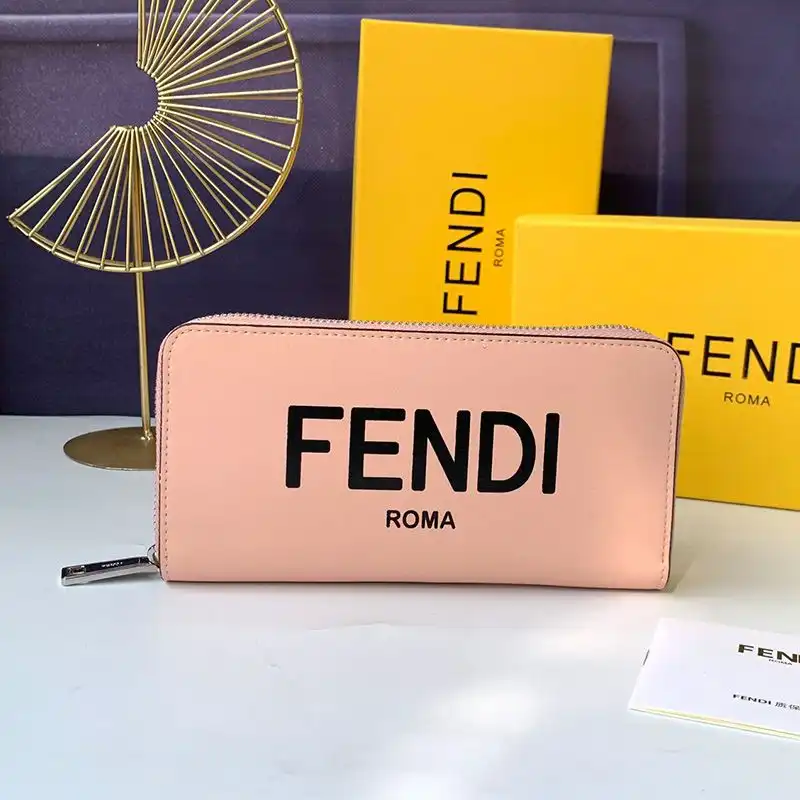 Affordable Fendi Zip Around Wallet In ROMA Logo Calf Leather Pink 0127