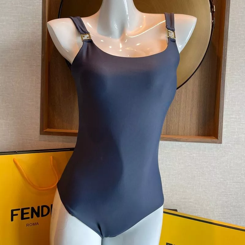 Fendi Reversible Swimsuit Women FF Motif Lycra Navy Blue Brown 0120