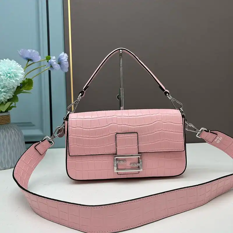 Cheap Fendi Medium Baguette Re-Edition Bag In Crocodile Leather Pink 0129