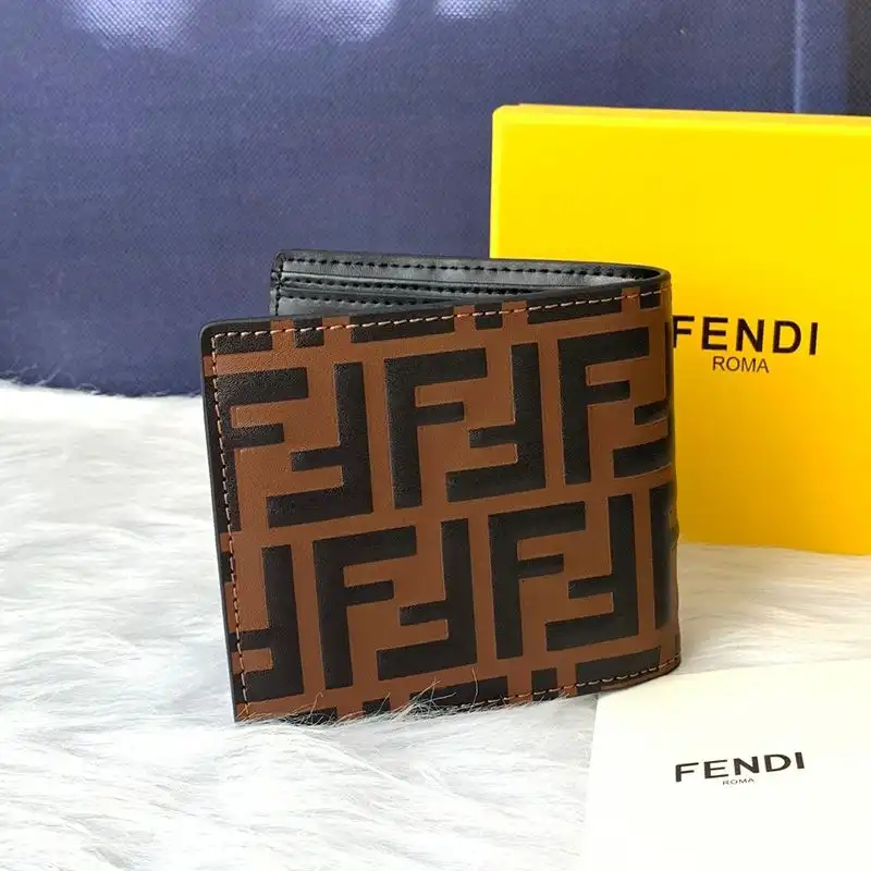 Cheap Fendi Bi-fold Wallet In FF Motif Nappa Leather Coffee 0127