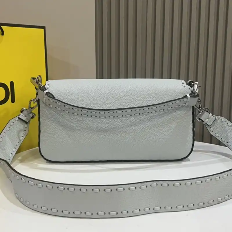 Affordable Fendi Medium Baguette Selleria Bag In Cuoio Romano Leather Sky Blue 0123