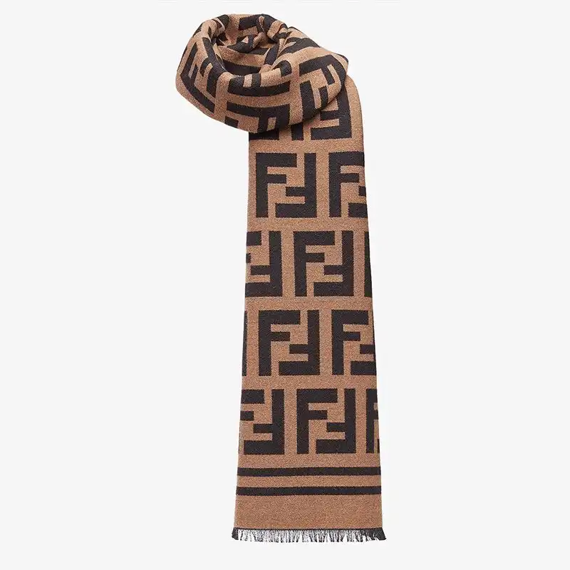 Affordable Fendi FF Scarf In Wool and Silk Brown 0131