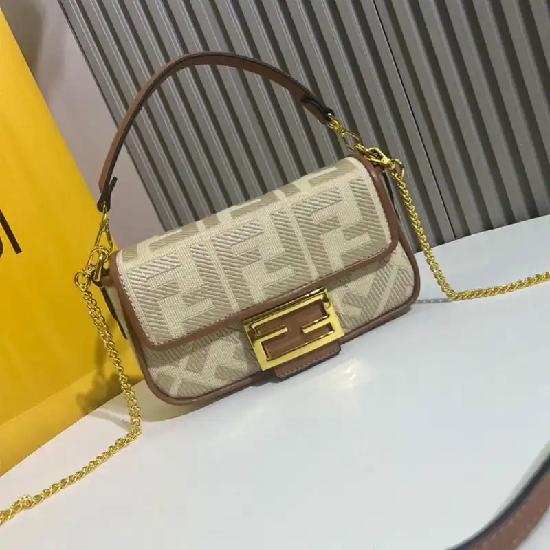 Cheap Fendi Mini Baguette Bag In FF Motif Canvas Beige 0129