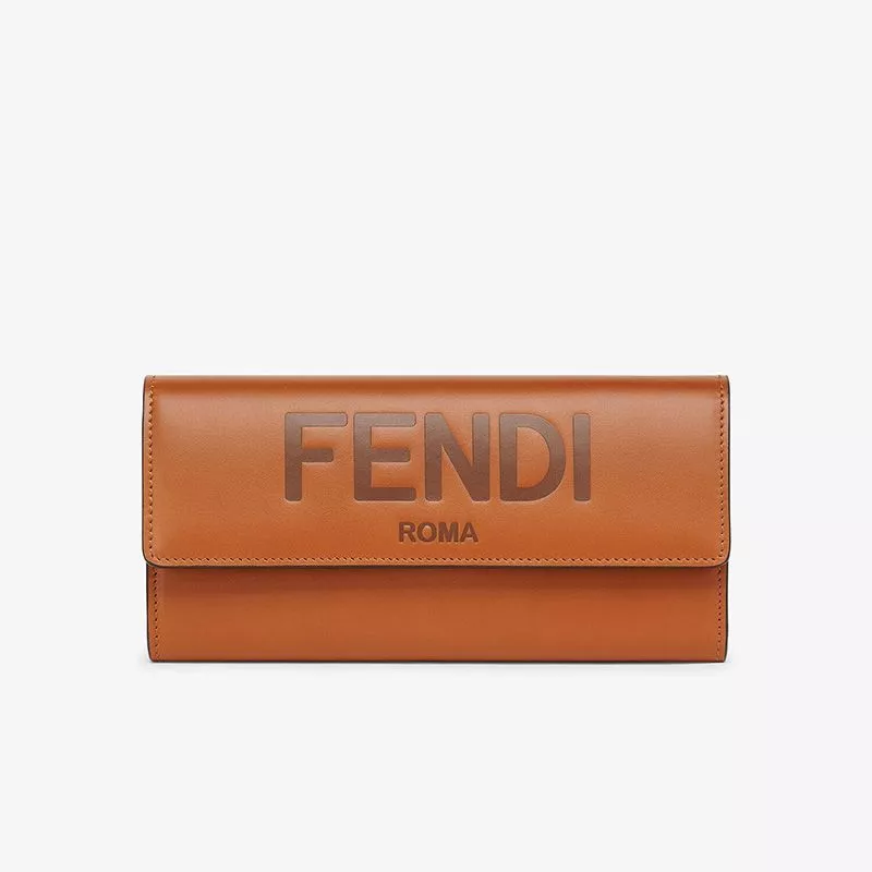 Fendi Continental Wallet In ROMA Logo Calf Leather Brown 0118