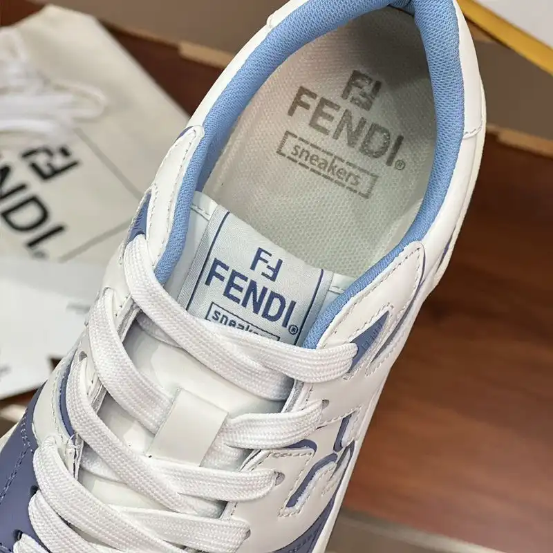 Cheap Fendi Match Compact Sneakers Unisex Leather White Blue 0125