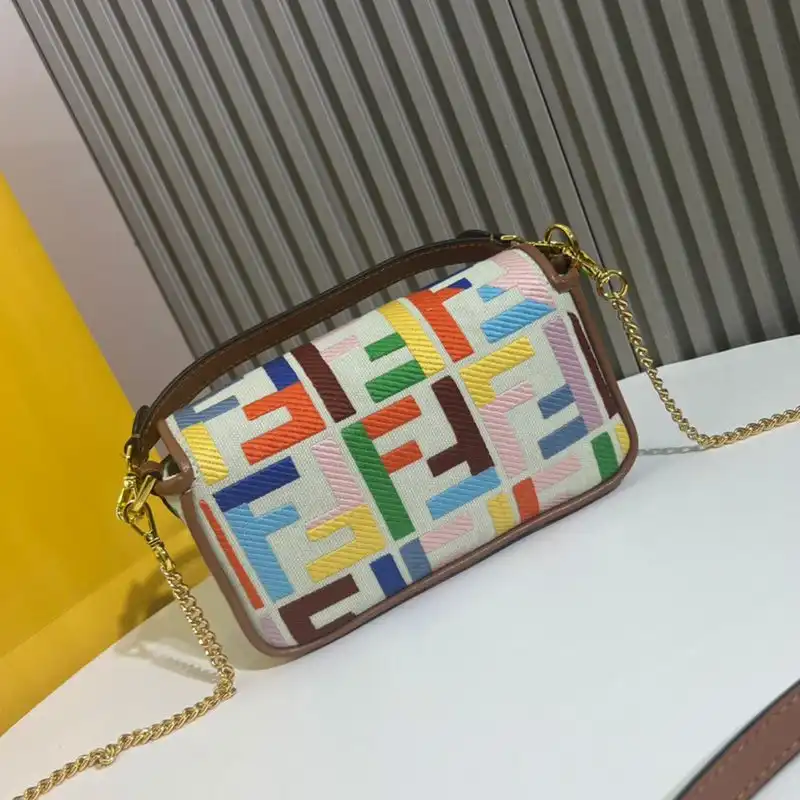 Cheap Fendi Mini Baguette Bag In FF Motif Canvas Multi Beige 0124