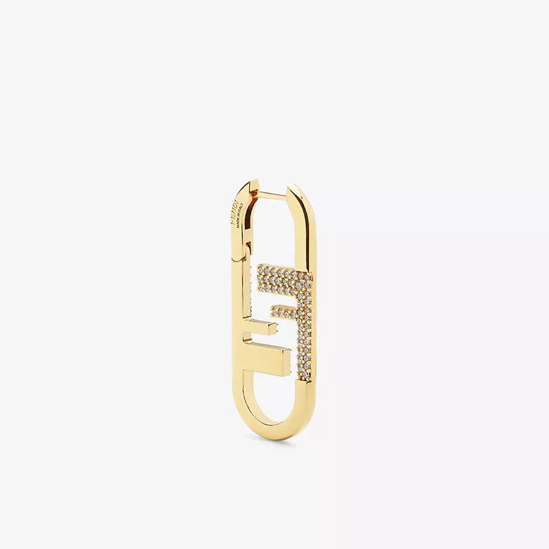 Fendi Small O'Lock Oval Earrings In Metal with Crystals Gold 0116