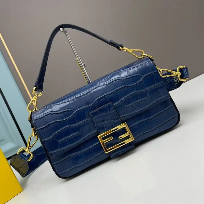 Affordable Fendi Medium Baguette Bag In Crocodile Leather Blue 0123