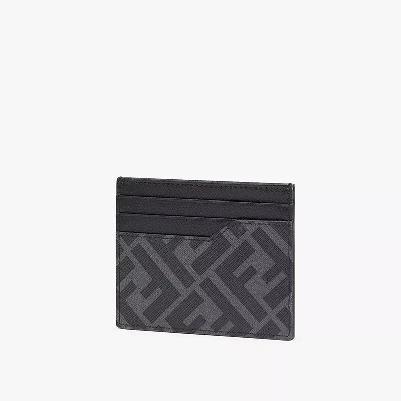 Cheap Fendi Card Holder In ROMA Logo FF Motif Fabric Black 0118