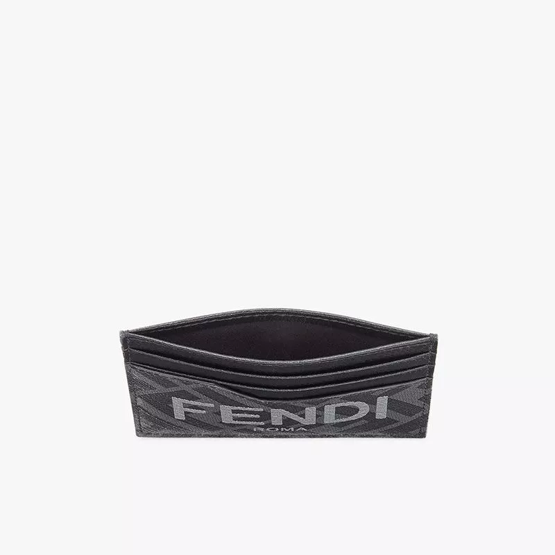 Cheap Fendi Card Holder In ROMA Logo FF Motif Fabric Black 0118