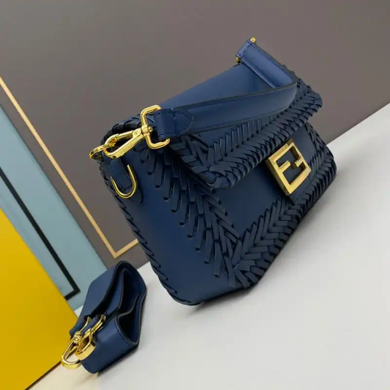 Affordable Fendi Medium Baguette Bag In Stitching Leather Blue 0128