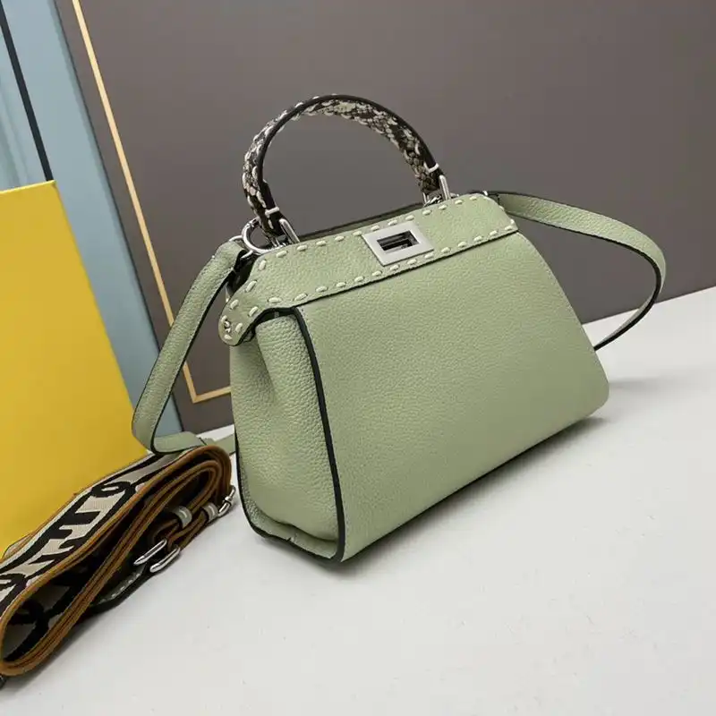 Cheap Fendi Mini Peekaboo Iconic Bag In Stitching Calf Leather Green 0128