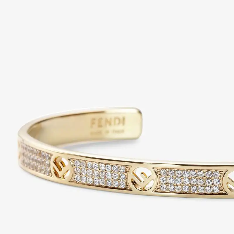 Cheap F Is Fendi Bangle Bracelet In Metal with Crystals Gold 0126