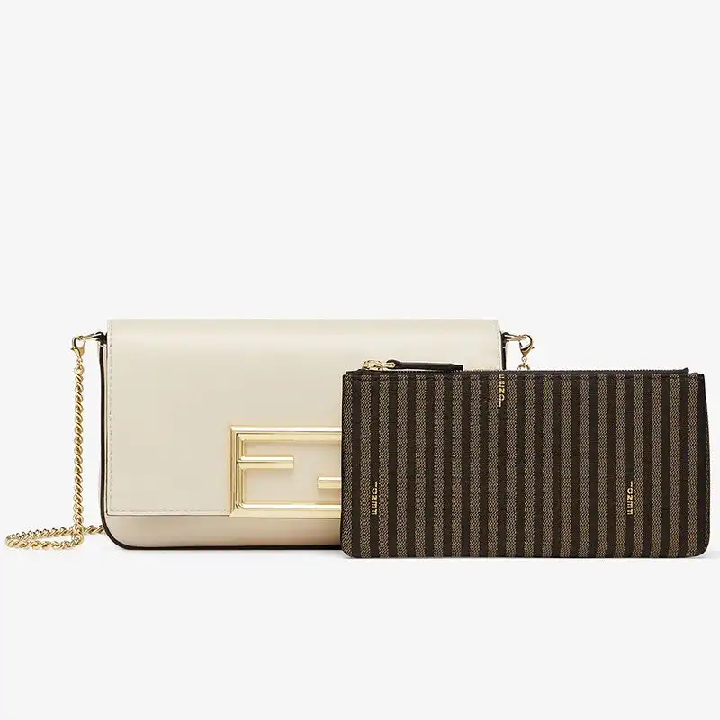 Cheap Fendi FF Wallet On Chain With Pouches In Calf Leather White 0127