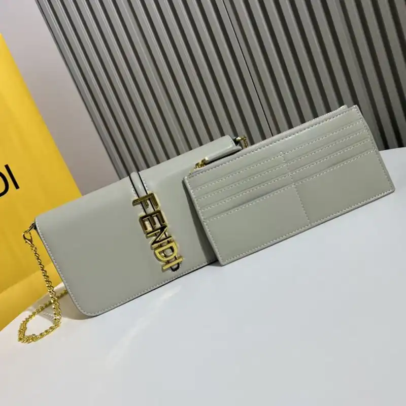 Affordable Fendi Fendigraphy Wallet with Chain In Calf Leather Grey 0127