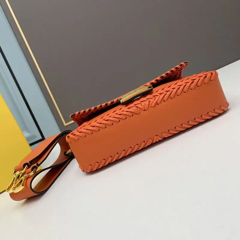 Cheap Fendi Medium Baguette Bag In Stitching Leather Orange 0123