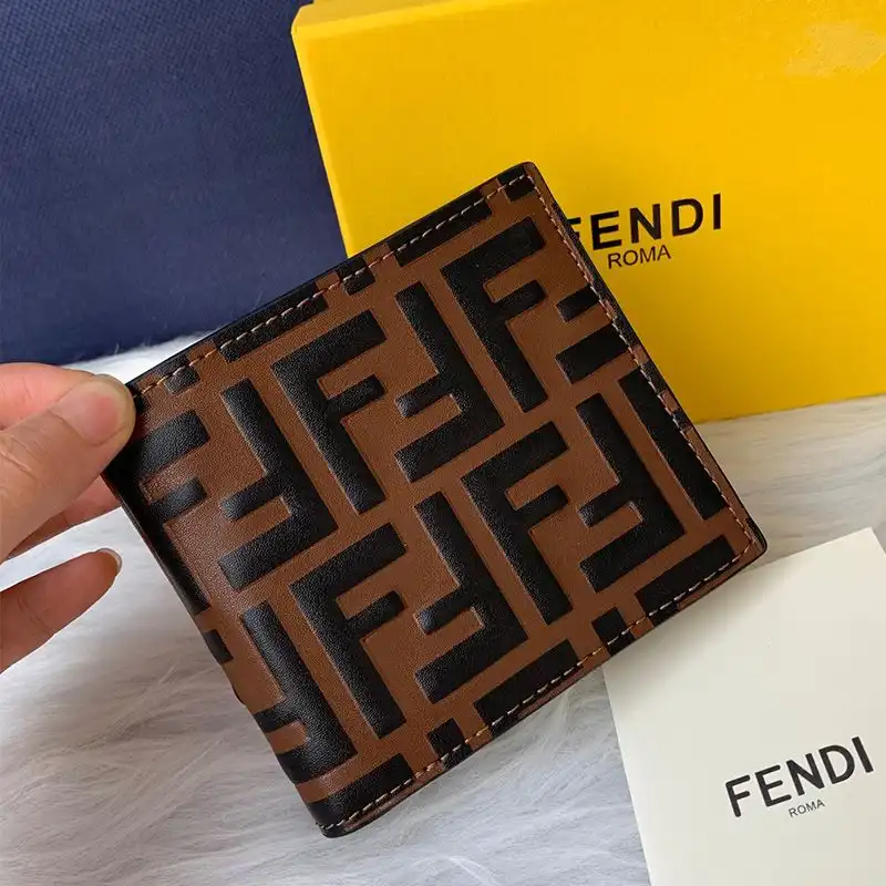 Cheap Fendi Bi-fold Wallet In FF Motif Nappa Leather Coffee 0127