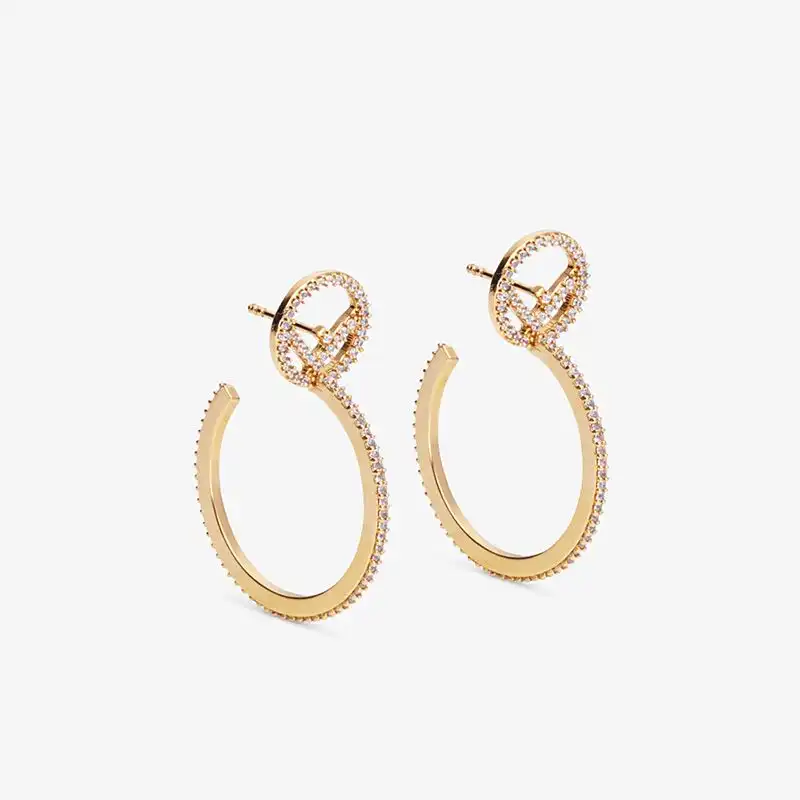 Cheap F is Fendi Circular Earrings In Crystals Metal Gold 0126