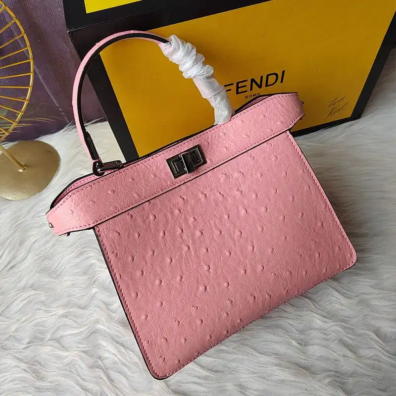 Cheap Fendi Petite Peekaboo ISeeU Bag In Ostrich Leather Pink 0123