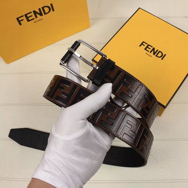 Fendi Pin Buckle Belt In FF Motif Nappa Leather Brown Silver 0117