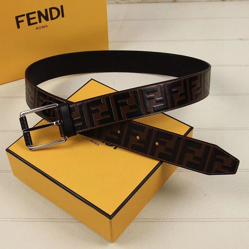 Cheap Fendi Pin Buckle Belt In FF Motif Nappa Leather Brown Silver 0117