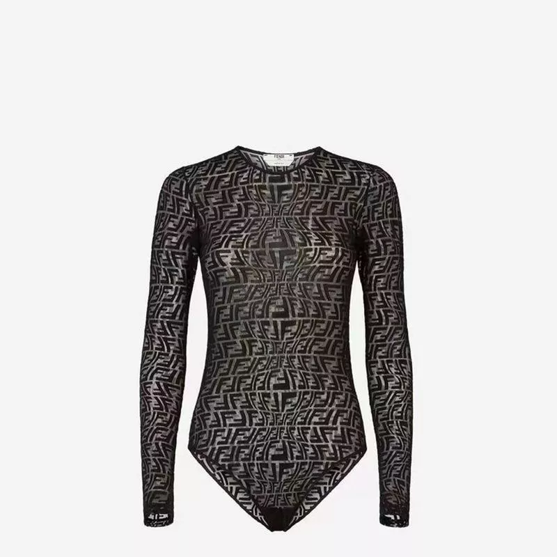 Affordable Fendi Bodysuit Women FF Fish-Eye Motif Tulle Black 0120