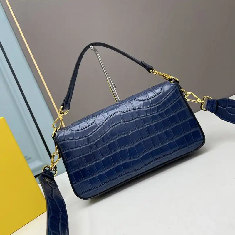 Affordable Fendi Medium Baguette Bag In Crocodile Leather Blue 0123