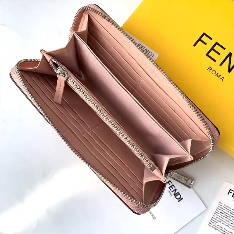 Affordable Fendi Zip Around Wallet In ROMA Logo Calf Leather Pink 0127